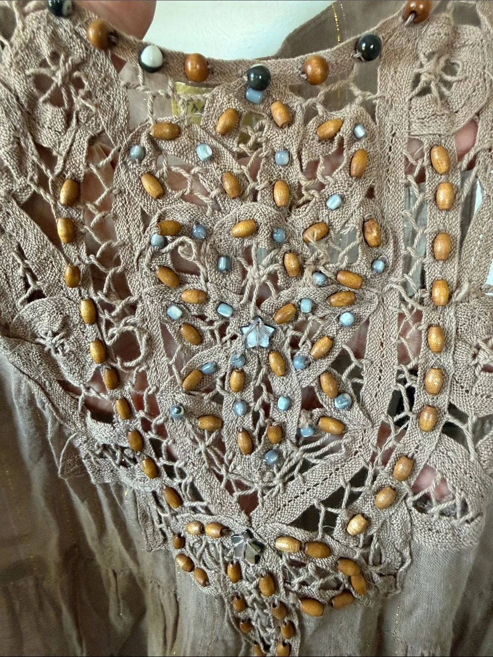 Free People Taupe Crochet Yoke Midi Dress